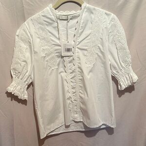VitaGrace Elegant White Lace Trim Blouse